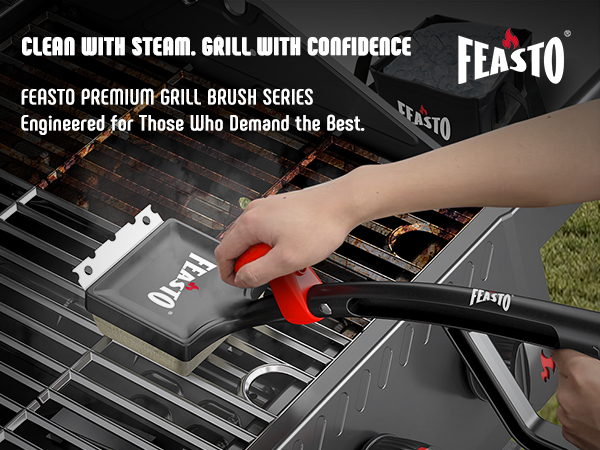 Feasto 2-Pack Replacement Heads for Grill Brush, Bristle-Free Interwoven-Tech with Thermal-Sensitive Sponge, Compatible with Feasto 6-in-1 Outdoor Grill Brush