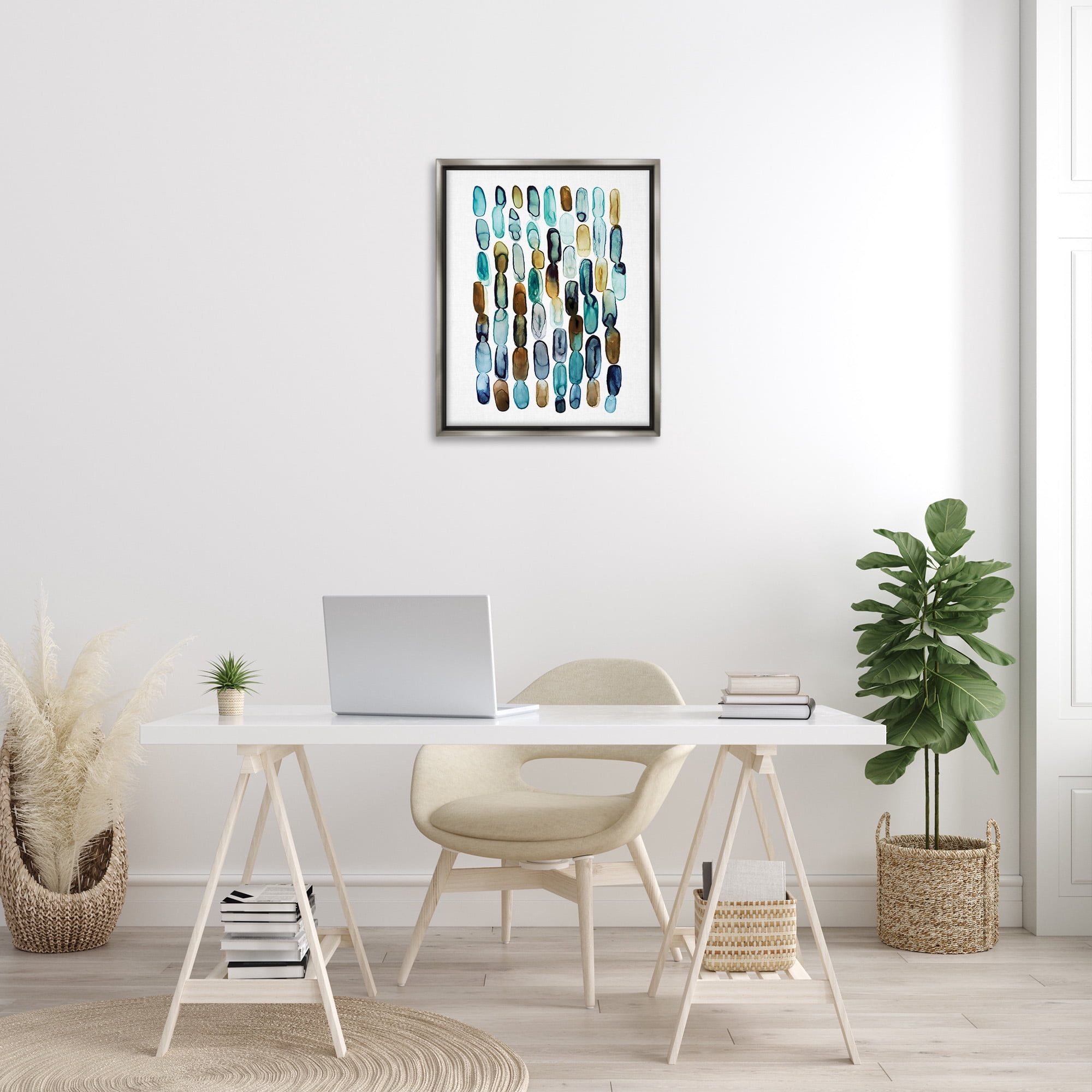 Stupell Industries Blue Oblong Shapes Pattern Abstract Painting Gray Floater Framed Canvas Art Print Wall Art, 25 x 31