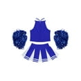 thumbnail image 4 of Aislor Kids Girls Cheer Leader Cheerleading Uniform Crop Top with Skirt Pom Poms Dancewear Blue 6, 4 of 7