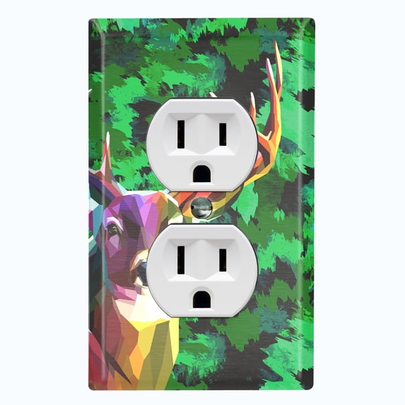 Metal Light Switch Plate Cover Deer Hunt Green Artistic Camouflage CMO007