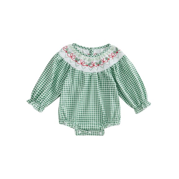 ZINTAOZT Newborn Baby Girls Christmas Clothes Plaid Bubble Romper Long Sleeve Smocked Jumpsuit One Piece Bodysuit Outfit
