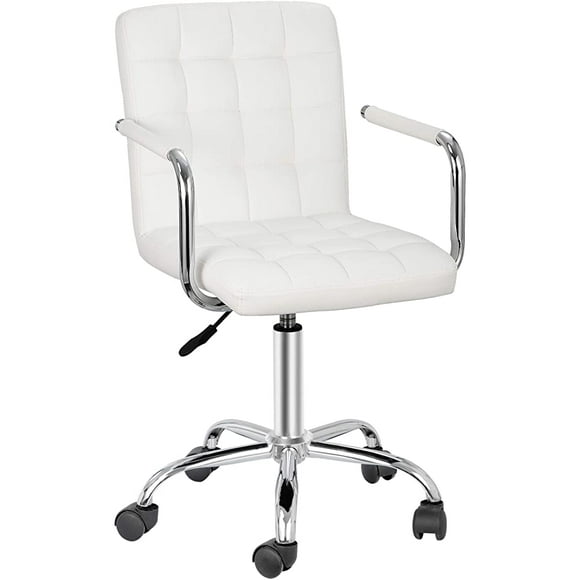 DEAL Modern Mid-Back Desk Office Chair with Wheels - Height Adjustable Armrests 360° Swivel Home Computer Task Chair (1, White)