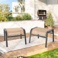 thumbnail image 6 of Dovov 2 Piece Outdoor Patio Ottoman, Portable Outdoor Foot Rest Stackable Ottoman Seat Footrest Metal Textilene Patio Footstools for Recliners, Beige, 6 of 11