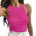 thumbnail image 2 of Tittly Vest for Women Tank Tops Short Tops Solid Women's Vest Color Sleeveless Tank Neck Round Women's Blouse T Shirts for Women Going Out Tops Hot Pink M, 2 of 4