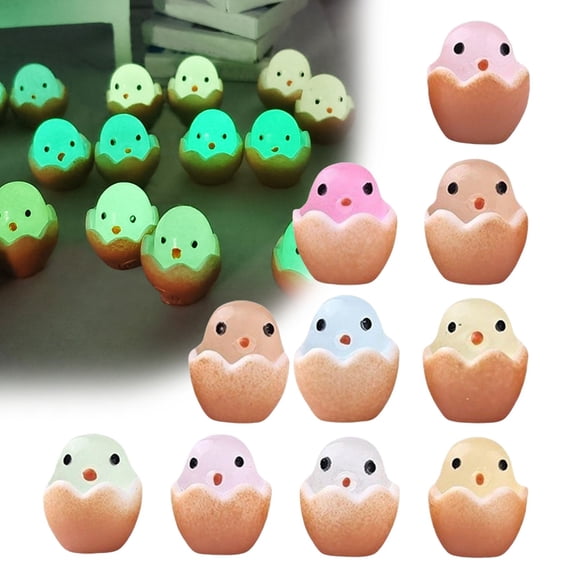 20 Pcs Easter Mini Glow in The Dark Chick Figures, Chick Egg Miniature Figurines, Luminous Broken Chick Ornament, Animal Figurines for Home Holiday Decor