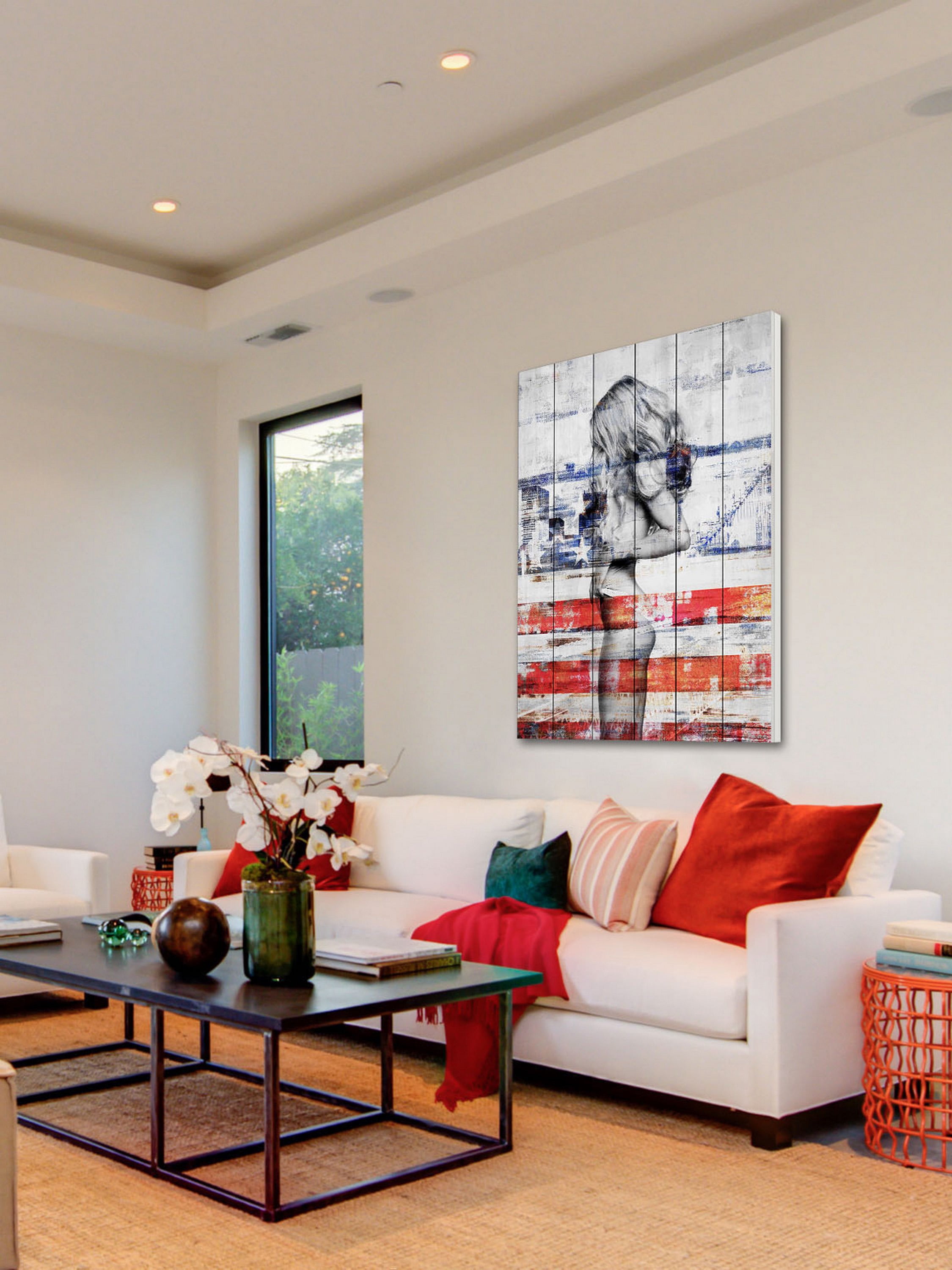 Parvez Taj Behind the Stripes White Wood Wall Art, 12" x 8"