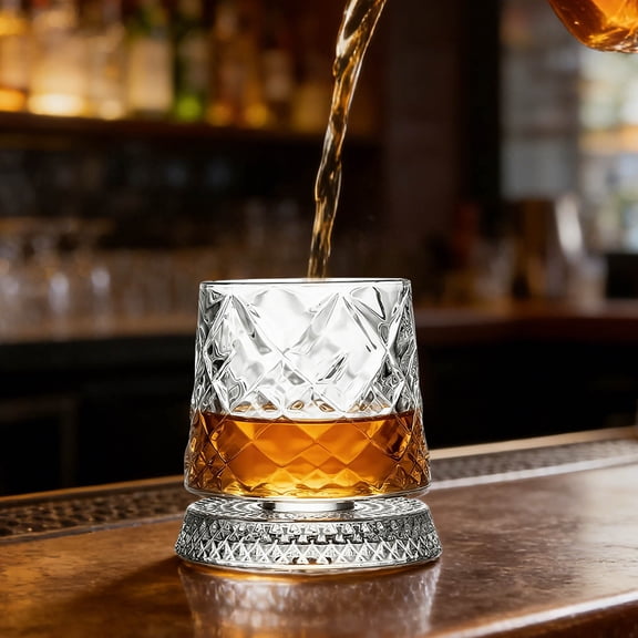 Crystal Whiskey Glasses 9.47 OZ Rotatable Old Fashioned Glasses Tumbler Rocks Bar Glass for Drinking Bourbon Scotch Cocktails, Cognac(D)