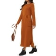thumbnail image 5 of Frontwalk Women Maxi Dress Long Sleeve Sweatshirts Dresses Solid Color Ladies Casual Crew Neck Orange 3XL, 5 of 6