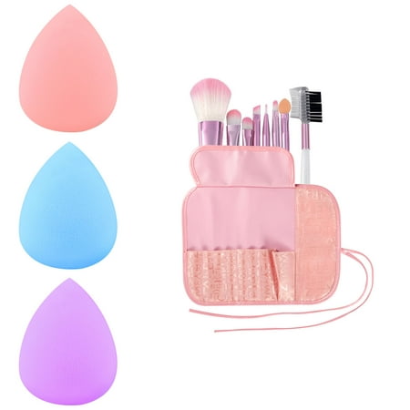 Zodaca Pro 8pcs Makeup Brushes Set Powder Foundation Eyeliner Lip Cosmetic+3x Sponge Blender Flawless