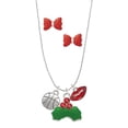 thumbnail image 1 of Delight Jewelry Silvertone Large Basketball Christmas Kiss Charm Necklace and Stud Earrings, 1 of 4
