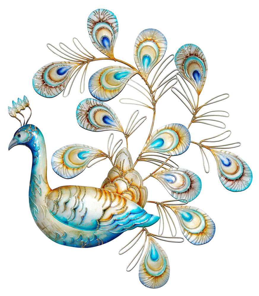 Peacock Laying Wall Decor in Blue