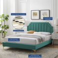 thumbnail image 4 of Platform Bed Frame, Twin Size, Velvet, Teal Blue, Modern Contemporary Urban Design, Bedroom Master Guest Suite, 4 of 10