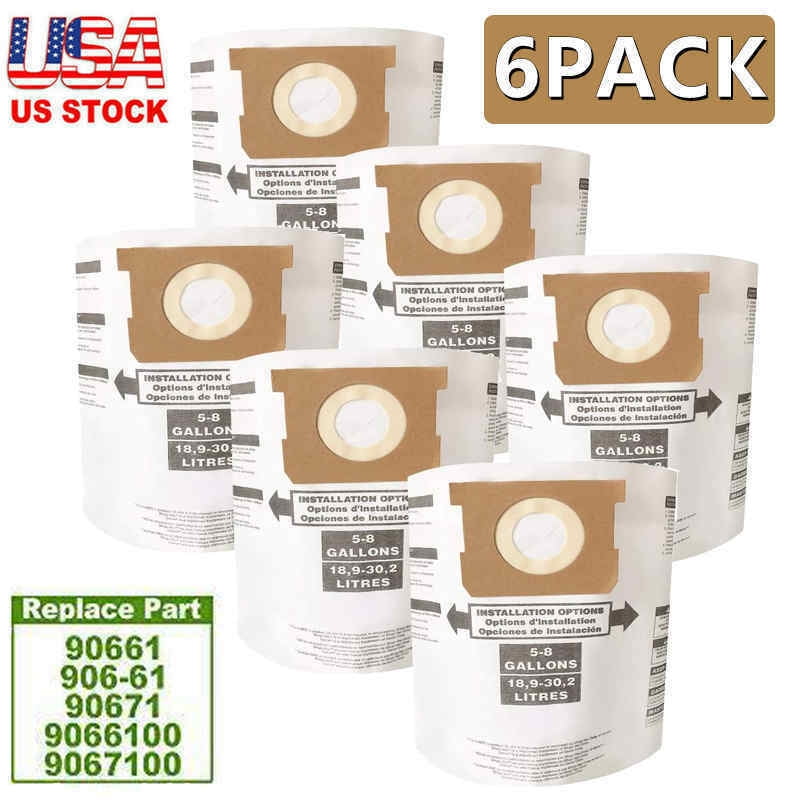 6pcs Wet Dry Vac Dust Bags Replacement for Shop-Vac 5-8 Gallon Filter Bags Type E