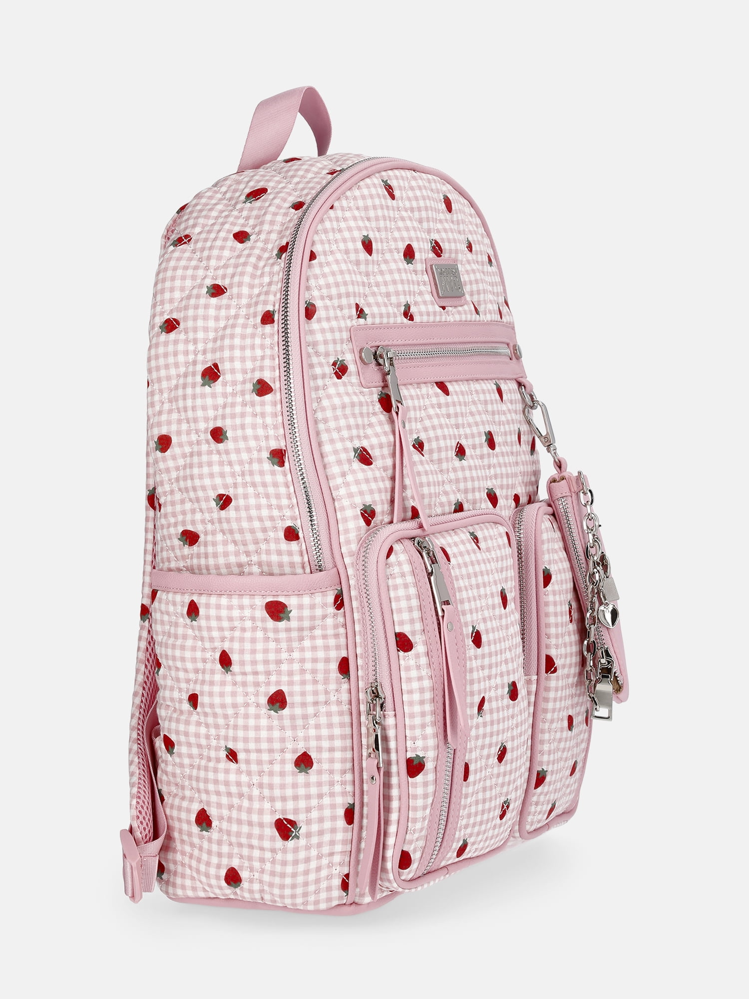 MNYC Women's Double Pocket Dome Backpack Pink Strawberry