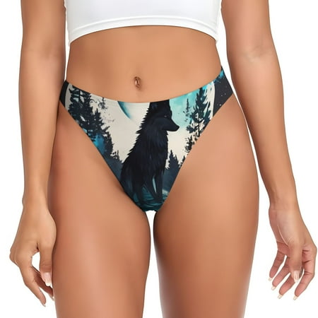 Sigee Artistic Moon Valley Wolf for Women s G-String Panty  Low Rise  Soft Lace Perfect for Everyday Wear or Special Occasions-Small