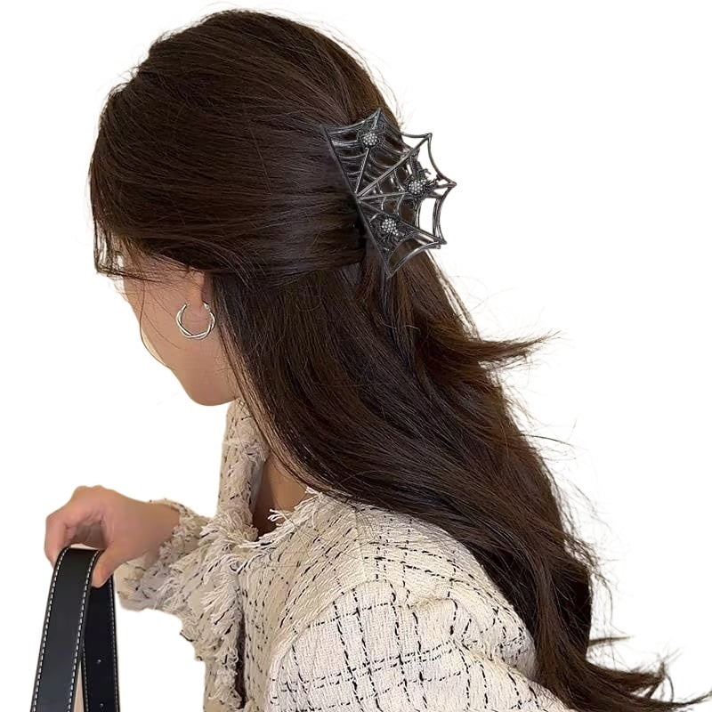 Gothic style creative spider web electric drill hair clip | Retro fun funny hair clip | Halloween party hair accessories | Unique style hair clip on the back of the head