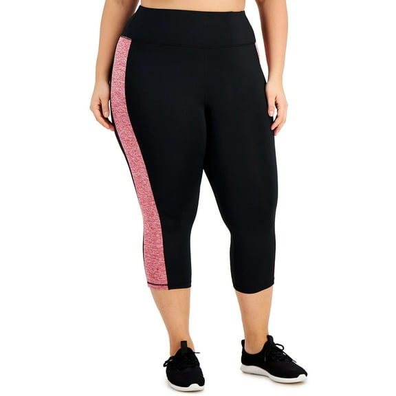 ID Ideology Women Plus Size Colorblock Leggings, Noir Peachberry, 1X