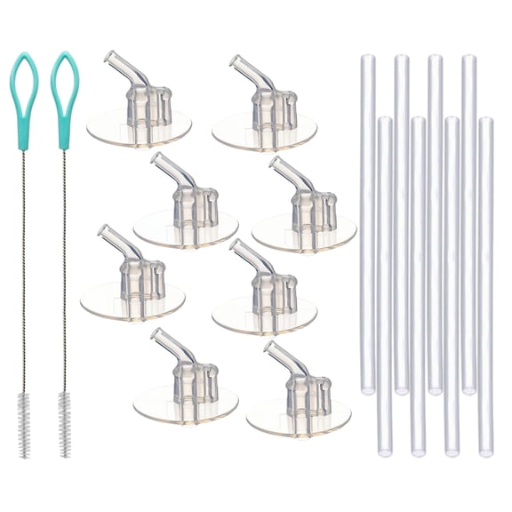 8 Set Sipper Straws Replacement for Thermos Funtainer 12oz F401 w/ Silicone Stems and Cleaning Brushes
