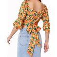 thumbnail image 3 of Lovito Boho Tropical Bishop Sleeve Sweetheart Lace Up Blouses, 3 of 5
