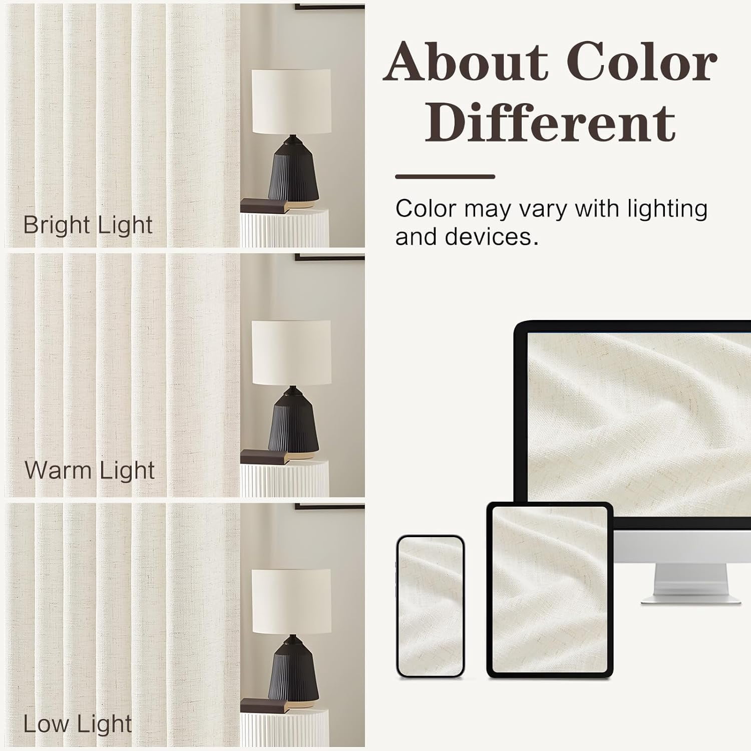 Nalqet 40*90 inch 2 Panels Pinch Pleated Linen Curtains, Light Filtering Linen Blend Sheer Drapes Memory Trained Pleated Curtain Back Tab with Hooks Rings for Living Room Bedroom Office, Beige White