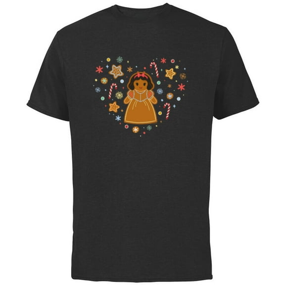 Disney Princess Snow White Gingerbread Holiday Heart - Short Sleeve Cotton T-Shirt for Adults - Customized-Black