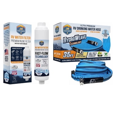 RV Drinking Water Hose & Filter Bundle by Clean Camper – 35 ft Kink-Free Hose   Premium Water Filter – Universal Fit