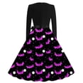 thumbnail image 4 of Karymi Sundress Halloween Print Swing Midi Dress, Solid Crew Neck Long Sleeve Satin Bow Waist Vintage A Line Party Costume Dress Easter Dresses for Women, 4 of 6