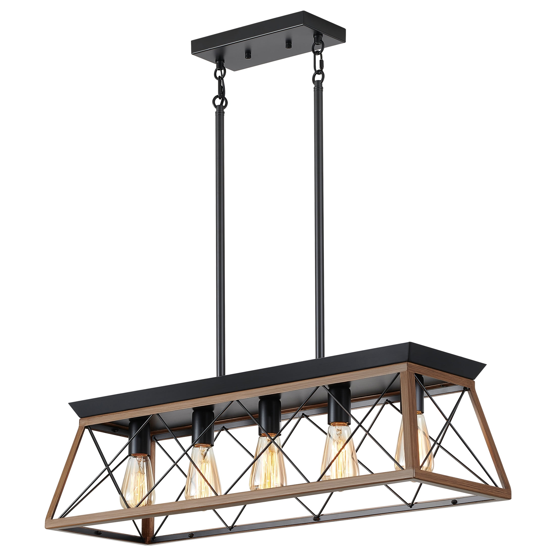 GDF Studio 5-Light E26 Farmhouse Chandelier, Rustic Kitchen Island Pendant Light with Adjustable Height, Walnut
