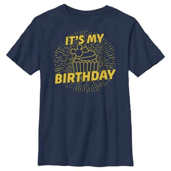 Boy's Mickey & Friends Birthday Cupcake  Graphic Tee Navy Blue Medium