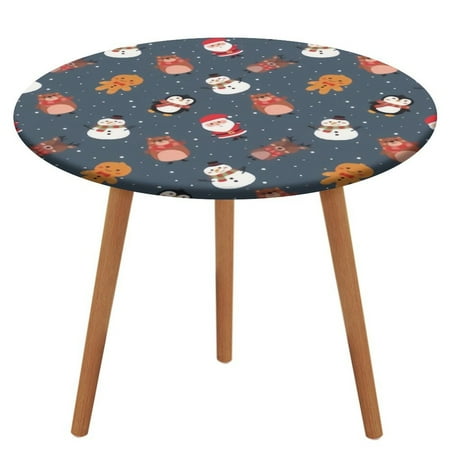 

Bybiment Round Fitted Tablecloth with Elastic Edge Christmas Characters Pattern Blue Decorative Tablecloth Table Cover 47 Inch