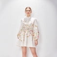 thumbnail image 3 of Stand-up collar, single-breasted short skirt, lantern sleeves, printed dress with belt, 3 of 5