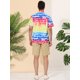 thumbnail image 5 of Camisa hawaiana Lars Amadeus a rayas manga corta con botones diseño tie-dye Amarillo azul T S, 5 of 6