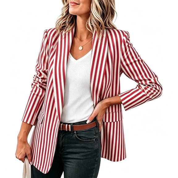 cfhntfmh Dressy Blazer for Women 3/4 Length Sleeve Lightweight Business Casual Striped Work Jackets Fall Fashion Clothes