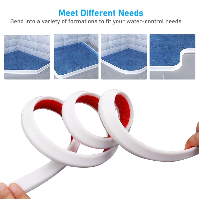 2M Flexible Rubber Shower Water Stopper – Threshold Strip For Bathroom Wet/Dry Separation, Bathtub & Door Edge