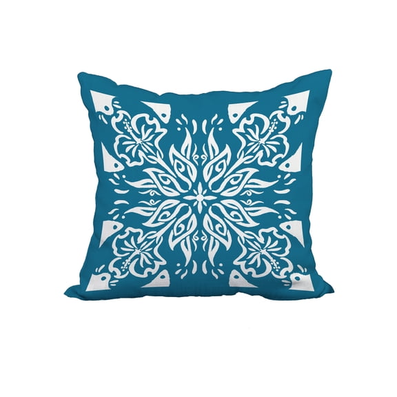 20 x 20 Inch Cuban Tile 3 Teal Geometric Print Decorative Polyester Throw Pillow with Linen Texture