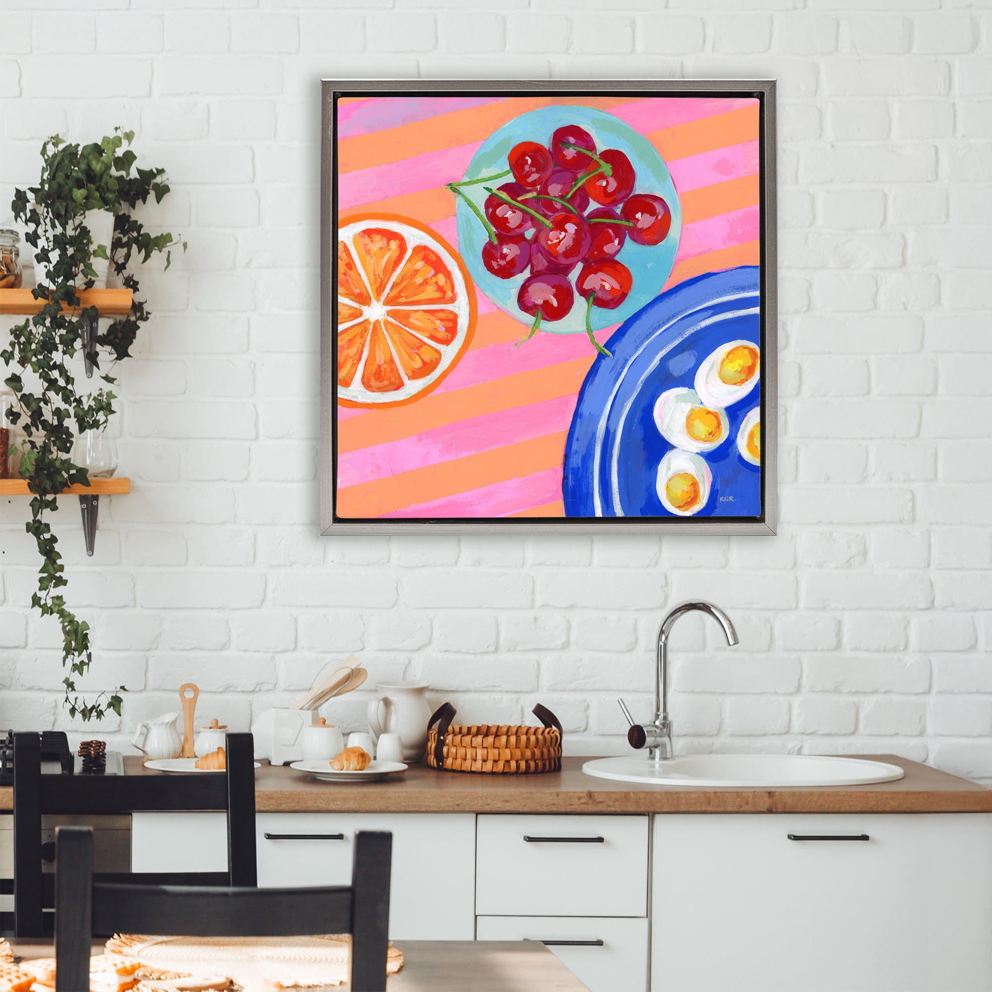 Stupell Industries Summer Snacks Picnic Blanket Gray Framed Floater Canvas Wall Art, design by Rachael Reese