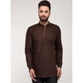 thumbnail image 1 of eloria Men's Traditional Brown Solid Thread Work Cotton Blend Kurta, 1 of 7
