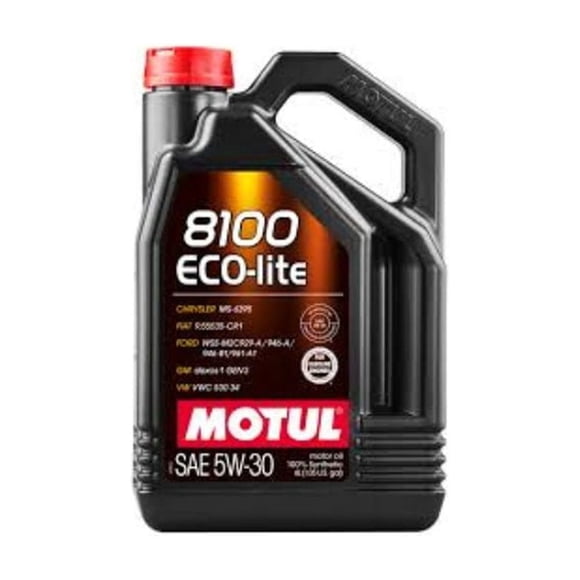 Aceite de motor Motul 8100 Eco-Lite SAE 5W30 100% Sintético para motor a Gasolina, Garrafa de 5 litros