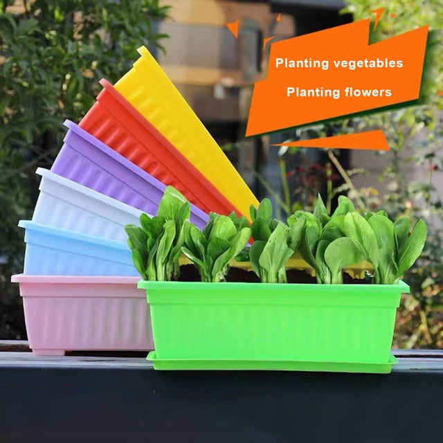 HLONK Window Box Planter Vegetable Growing Box 17/19 Inches Rectangular Planters Box with Drainage Holes and Trays for Windowsill Decor Outdoor Indoor