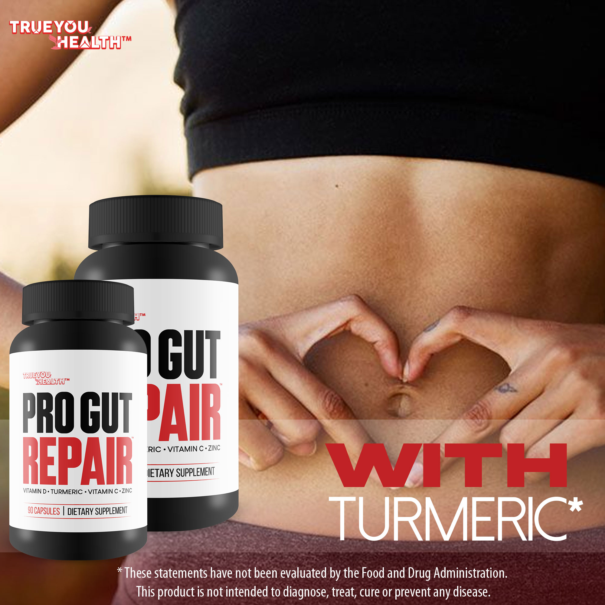 Pro Gut Repair - Leaky Gut Repair Supplements - High Fiber Natural Formula w/Vitamin C & Vitamin D - Turmeric - Zinc Gut Lining Repair Support - Promote Digestive