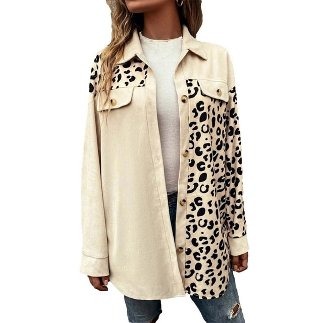 Abrigo informal de manga larga sin capucha para mujer, chaqueta de longitud media con estampado de leopardo