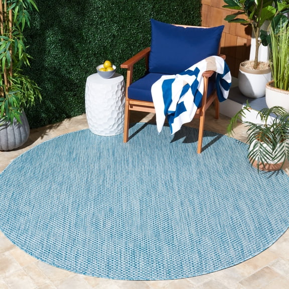 Safavieh Courtyard Finnian Solid Indoor/Outdoor Area Rug, Aqua/Gray, 5'3" x 5'3" Round