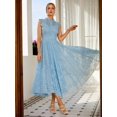 thumbnail image 5 of Blue Vintage Lace A-Line Midi Dress With High Neck And Cap Sleeves For Wedding Party Graduation, 5 of 6