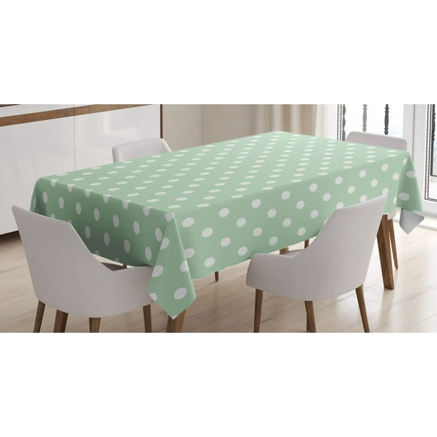 Mint Tablecloth, Classical Old Fashioned Polka Dots Pattern on Light