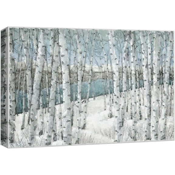 Aaheei Canvas Print Wall Art White Birch Tree Forest in Winter Landscape Nature Plants Digital Art Realism Landscape Colorful Cool for Living Room, Bedroom, Office 8 x 10 in
