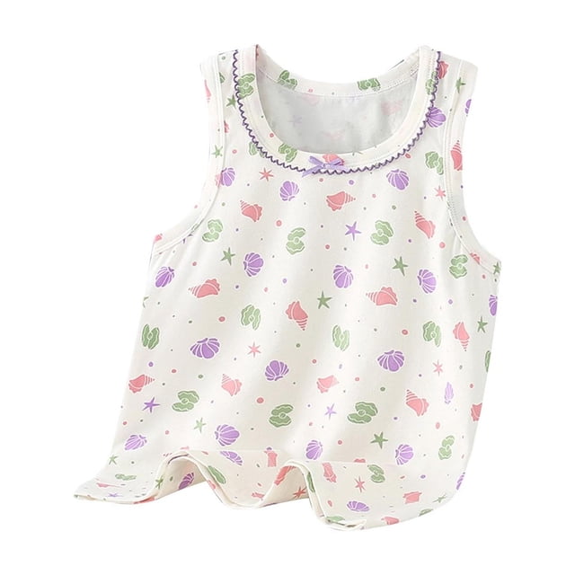 Économies d'Été! SROBPTY Garçons Filles Camisoles Sans Manches Hauts, Camisole de Base à Col Rond d'Été pour Enfants Camisole Décontractée Confortable pour Filles Blanche, 7 Ans