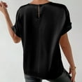 thumbnail image 4 of JGGSPWM Chemises d'Été Décontractées pour Femmes à Manches Courtes Col Rond Satin Couleur Unie pour Bureau Noir G, 4 of 9