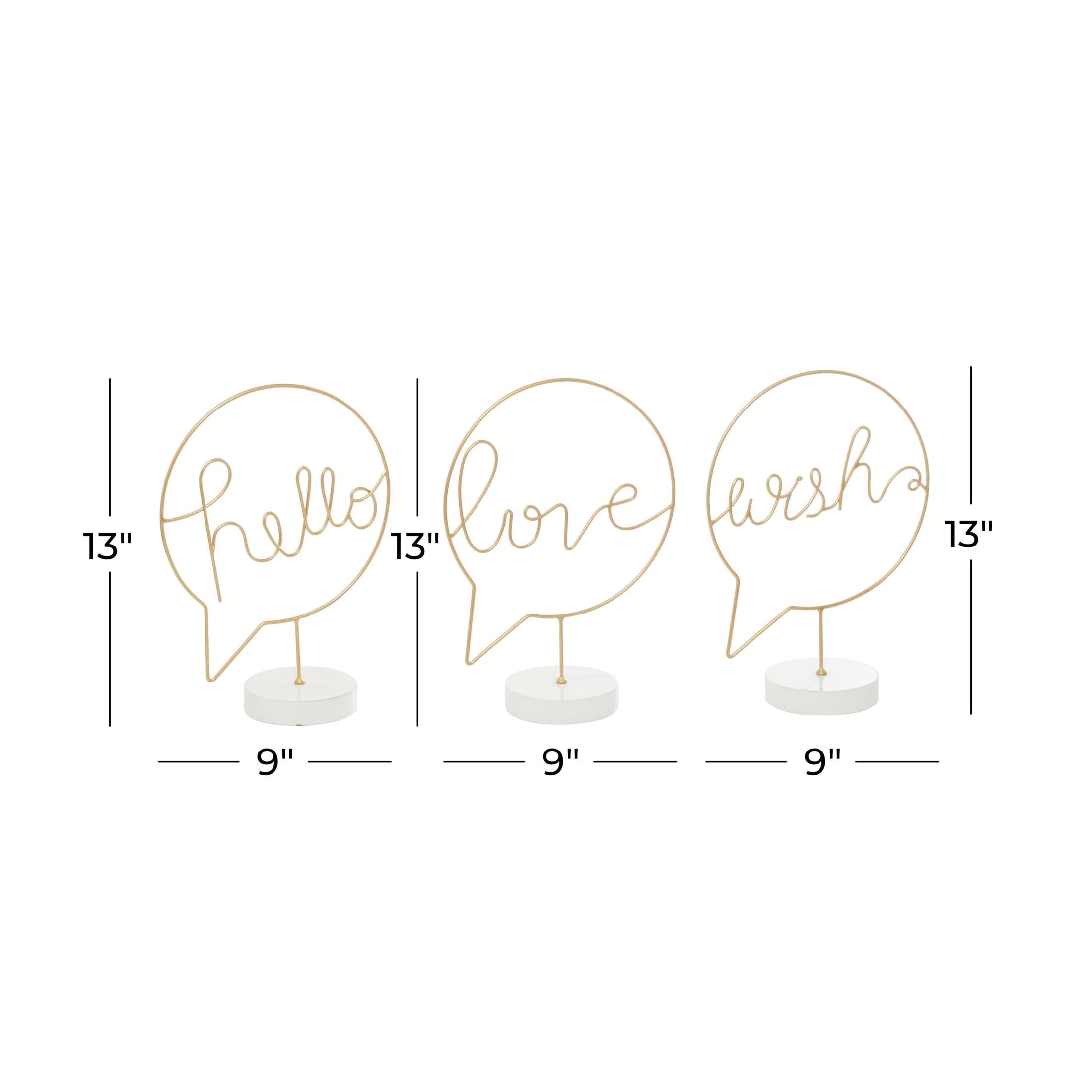 DecMode Sign Hello, Love, Wish Wooden Decorative Sign with Text Bubble Design, 3-Pieces