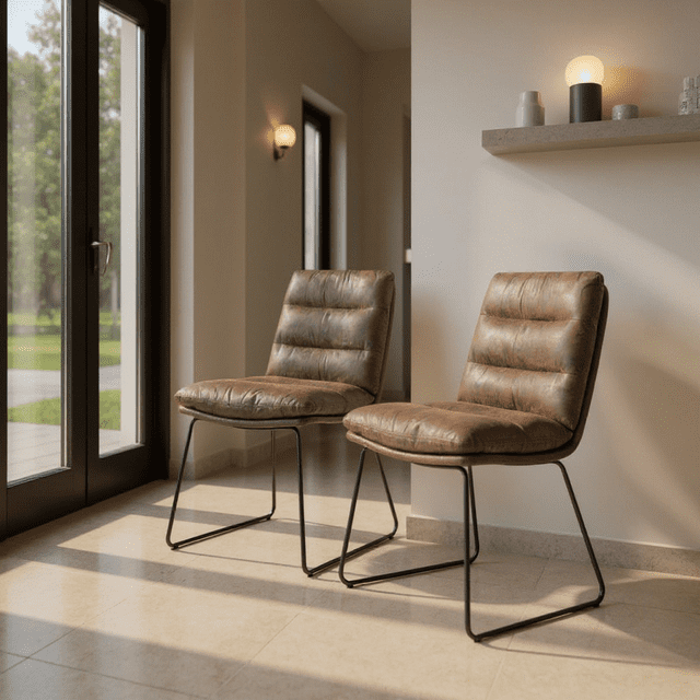 Homy Casa Set of 2 Upholstered Faux Leather Dining Chairs with Modern Sled Base and Ergonomic Design