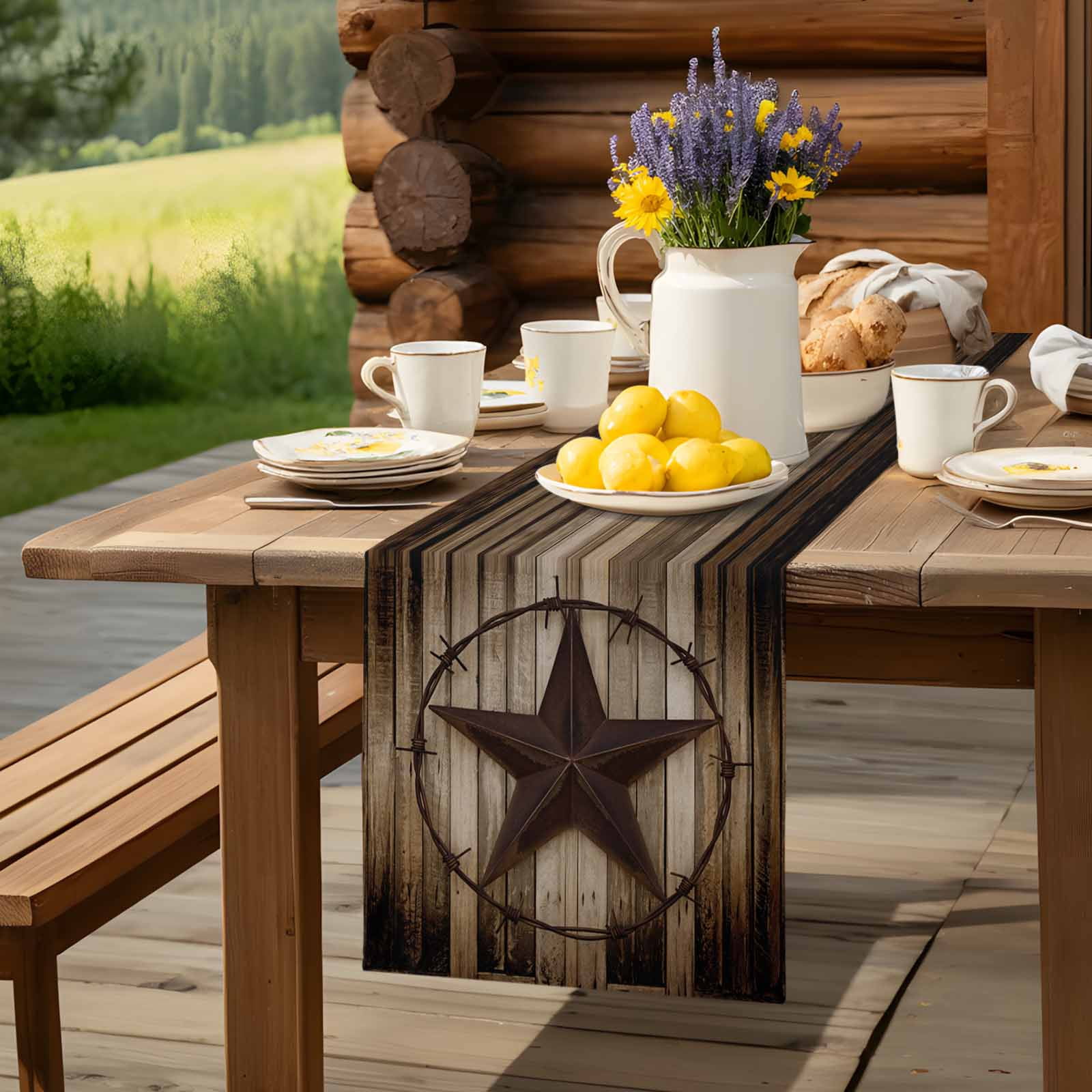Western Star Farm Retro Wood Board Table Runner 90 Inches Long, Country Style Table Runners Tabletop Scarf Kitchen Dining Tables Decoration for Home Party Indoor Outdoor